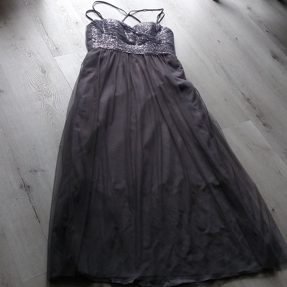 BHLDN Isadore Pewter Watters Bridesmaid Dress sz 10‎ holidays gray sequin maxi - Picture 4 of 16